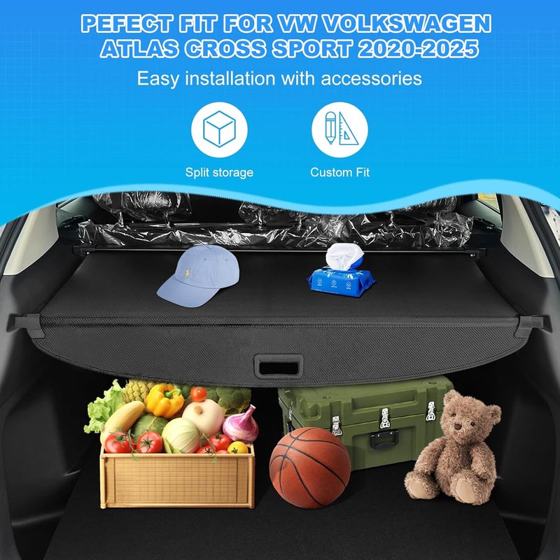 AUXKO Retractable Cargo Cover for Volkswagen Atlas Cross Sport 2025-2020, Trunk Cover Security Shade Cover for 2024 2025 VW Atlas Cross Sport Shielding Anti-Peeping Luggage Privacy Cover, Carbon Fiber - Image 4